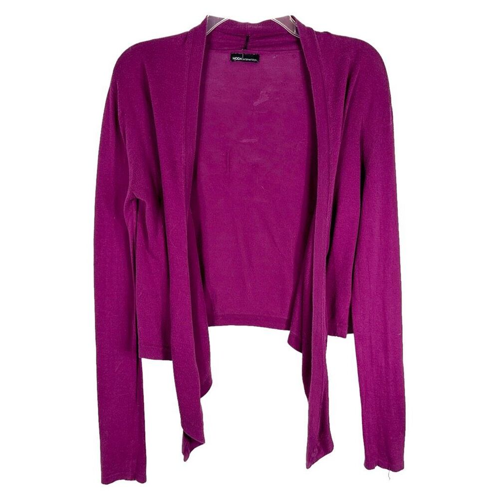 Moda‎ International Large Cardigan Sweater Open Front Purple Long Sleeve 351